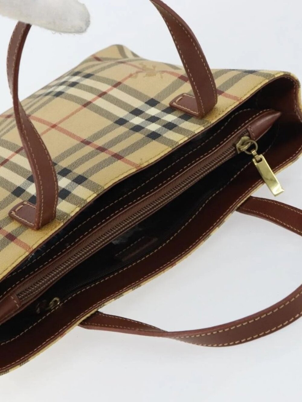BURBERRY Nova Check Hand Bag PVC Beige Gold Auth BA8952 - Picture 7 of 16